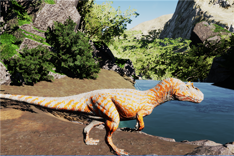Allosaurus Knochenbrand – knochenweißer Skin mit orangefarbenen Feuerzeichnungen