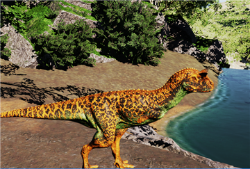 Carnotaurus Moosbrand – orangefarbener Pattern-4-Skin mit moosgrünen Bereichen