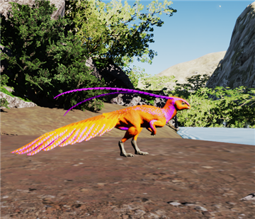 Hypsilophodon Violettflamme – orangefarbener Pattern-1-Skin mit leuchtend violetter Zeichnung