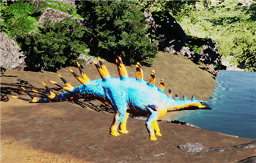 Kentrosaurus Neonbrand – heller neonblauer Pattern-3-Skin mit leuchtend orangefarbener Unterseite und Stachelspitzen